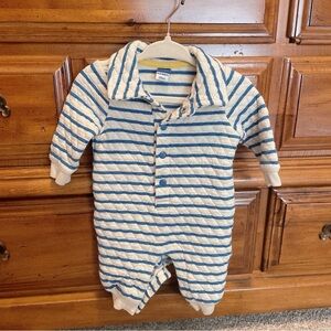 Old Navy Cream & Blue Striped Button Baby Quilted Romper Size 3-6 months